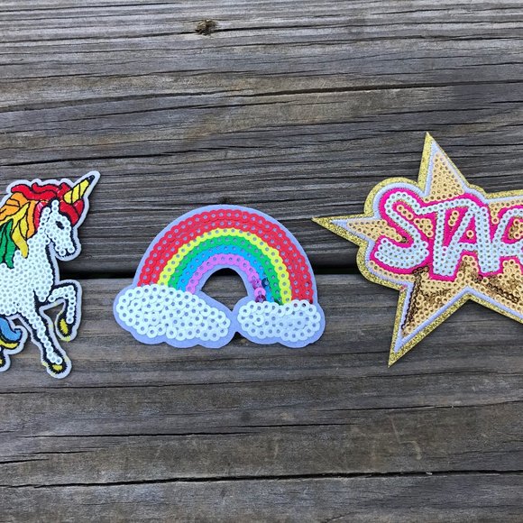 Iron Patches Lot of 3 Rainbow STAR Unicorn Embroid - Picture 2 of 8